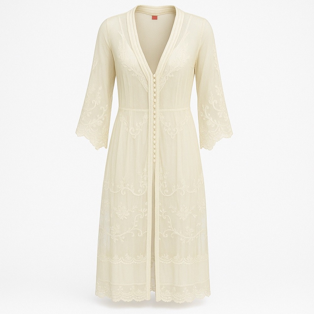 Yantha Lace Embroidered Long Duster Kimono Size‎ M Western Boho Cowgirl